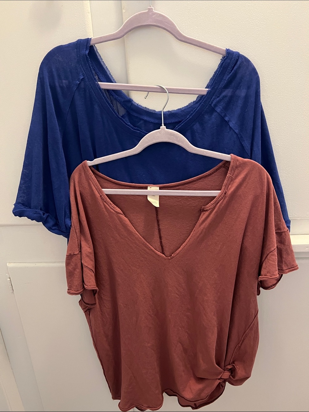 Free People Layered V-Neck Tee in Blue and Rusty Brown
